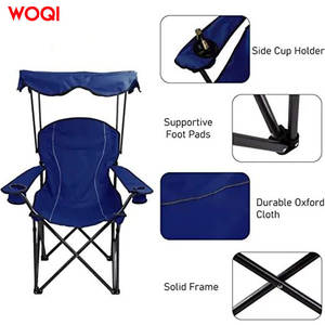 เก้าอี้พับแคมป์ปิ้ง Woqi สีน้ำเงิน ผ้า Oxford โครงอะลูมิเนียม พกพาสะดวก ใช้ได้ทั้งกลางแจ้งและในสวน พร้อมหลังคาและที่วางแก้ว - Product Image 2