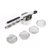 Verdikte roestvrijstalen handmatige aardappelstamper met siliconen handvat, food grade, voor babyvoeding, groenten, fruit en puree.