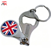 Custom logo US UK Morocco National Flag Multi Functional Portable Stainless Steel Nail Clipper Keychain with Bottle Opener