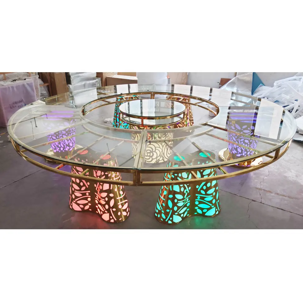 طاولة زفاف LED من الفولاذ المقاوم للصدأ, طاولة زفاف LED بأحدث طراز من المصنع تستخدم كديكور للمناسبات والحفلات ، موديل JJ220007