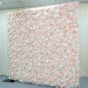 LFB1816-3ประดิษฐ์ดอกไม้ผนังแผงตกแต่งดอกไม้ผ้าไหมกุหลาบประดิษฐ์3d ดอกไม้แผงสีชมพูสำหรับงานแต่งงานขายส่ง