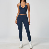 Nouvel Arrivage Ensemble de Yoga pour Femme Dos Nu à Bretelles Croisées, Soutien Antichoc, Haute Élasticité, Effet Ventre Plat et Remonte-Fesses, Tenue de Sport