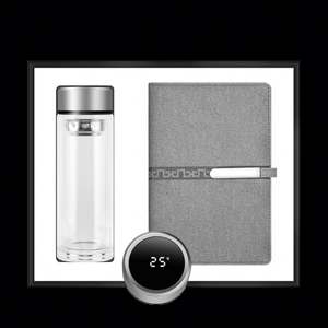 Juego de Regalo Corporativo con Taza de Vidrio Elegante con Logotipo Personalizado y Cuadernos Magnéticos Metálicos con Control de Temperatura - Product Image 3