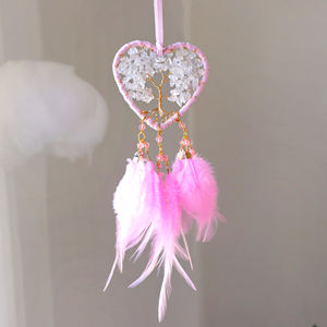 Dreamcatcher pink t Woven Net Agate Piece Dreamcatcher Wedding Feather Creative Original Hanging <strong>Wind</strong> <strong>Chime</strong> Gift - Product Image 5