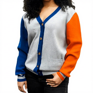 Cárdigan de Punto para Mujer, Cuello en V, Color Sólido, Cierre de un Botón, Naranja, Azul, Gris, Estilo Vintage, Ropa de Invierno, Nailon/Acrílico, Secado Rápido - Product Image 1