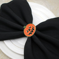 Anneau de serviette en métal en forme de citrouille souriante pour Halloween, décoration de table