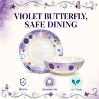 Magnifique service de vaisselle en mélamine motif papillon violet, ensemble de bols et assiettes à motif floral pour la maison, les dîners, les fêtes, l'usage quotidien, conforme CE