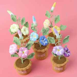 Fleur artificielle en pot, plante faite à la main, tricotée au crochet, fleurs de gloire du matin en pot pour la décoration de la maison - Product Image 1