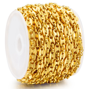 Chaîne à maillons en forme de grains de café en acier inoxydable plaqué or 18 carats PVD |   Imperméable et hypoallergénique |   Différentes tailles vendues au mètre ou en bobine - Product Image 3