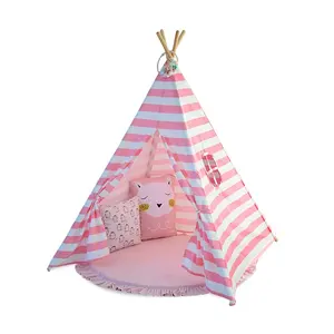 Kinggear Opvouwbare Speeltent Canvas Streep Tipi Kid Tenten Voor Meisjes & Jongens Leuke Speeltent Voor Kinderen