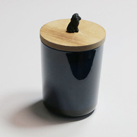 Verre à thé en bois, couvercle de tasse à boisson, gobelet en verre, pot de bougie ambre noir mat avec couvercle en bois