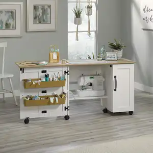 modern folding sewing table with storage sewing craft table foldable multifunctional wood sewing cabinet with 3 storage shelves