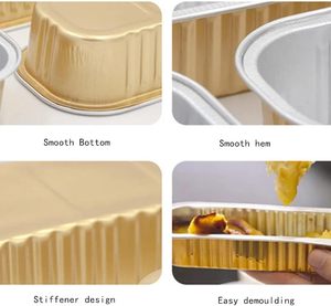 200ml Gold Rectangular Bread Tray Disposable Cake Packaging Foil Container Aluminium Foil Baking Loaf Bread <b>Pans</b> With Clear <b>Lid</b> - Product Image 5