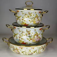 Casserole en émail à motif floral moderne 20 24 30 CM avec couvercle et doubles poignées, ensemble de casseroles en émail floral