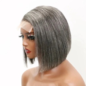 Pelucas delanteras de encaje Bob corto de 13x4, cabello humano prearrancado con cabello de bebé, pelucas grises de sal y pimienta, peluca Bob de cabello humano - Product Image 1