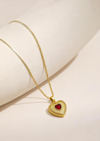 Collar de Lujo Chapado en Oro Vintage con Plata 925 y Granate, Diseño Texturizado en Forma de Corazón para Estilo Urbano, Fiestas y Regalo