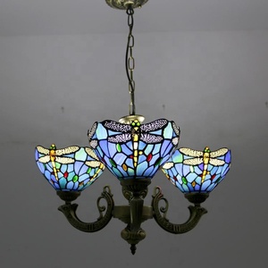 LongHuiJing Tiffany Chandelier 3 <b>Lights</b> Stained Glass Chandeliers <b>Lighting</b> Fixtures Antique Style Ceiling Hanging Lamps - Product Image 1