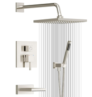 Ensemble de robinetterie murale pour baignoire et douche, avec pommeau de douche massant à jet pluie de 10 pouces, haute pression, en laiton et acier inoxydable, finition nickel brossé