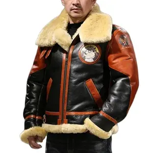 Warm luxury Winter Custom plus size Shearing Fur Men's Coats Wholesale Fashion Casual Orange natural Genuine Leather Jackets fur