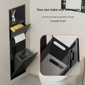 Mueble empotrado para baño de acero inoxidable, nicho empotrado para inodoro, escobilla de inodoro integrada, bote de basura multifuncional, estante de almacenamiento - Product Image 1