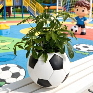 Fioriera in Plastica con Design a Pallone da Calcio, Corpo Stampato Direttamente con Pannelli Neri Verniciati a Spruzzo. Stile Sportivo Moderno per Giardino e Arredamento Casa - Product Image 5