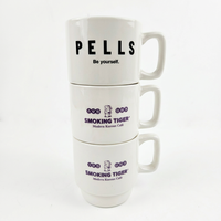 Ensemble de tasses en céramique empilables avec logo personnalisé - Résistant au lave-vaisselle et au micro-ondes - Vaisselle réutilisable pour café et thé - Personnalisable