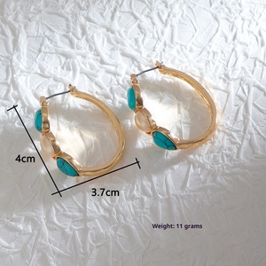 Pendientes de Aro Ovalados de Turquesa Vintage para <span class=keywords><strong>Mujer</strong></span>, Estilo Bohemio Occidental, Chapados en Oro con Piedras Preciosas, Joyería de Moda - Product Image 5