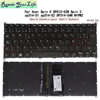 Clavier d'ordinateur portable rétroéclairé SP espagnol pour Acer Spin 5 SP513-52N Spin 3 SP314-51 SP314-52 SP314-54N N19W2 SV03P_A81BWL