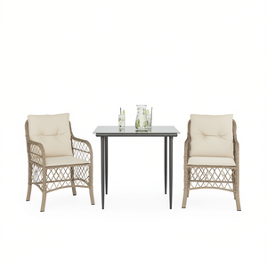 Ensemble bistrot en rotin PE avec structure en acier et verre trempé pour mobilier de jardin extérieur, 2 places, design contemporain - Product Image 1