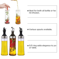 Bouteille d'huile et de vinaigre en verre 2 en 1 de 570 ml, anti-fuite, avec couvercle en acier inoxydable pour la cuisine