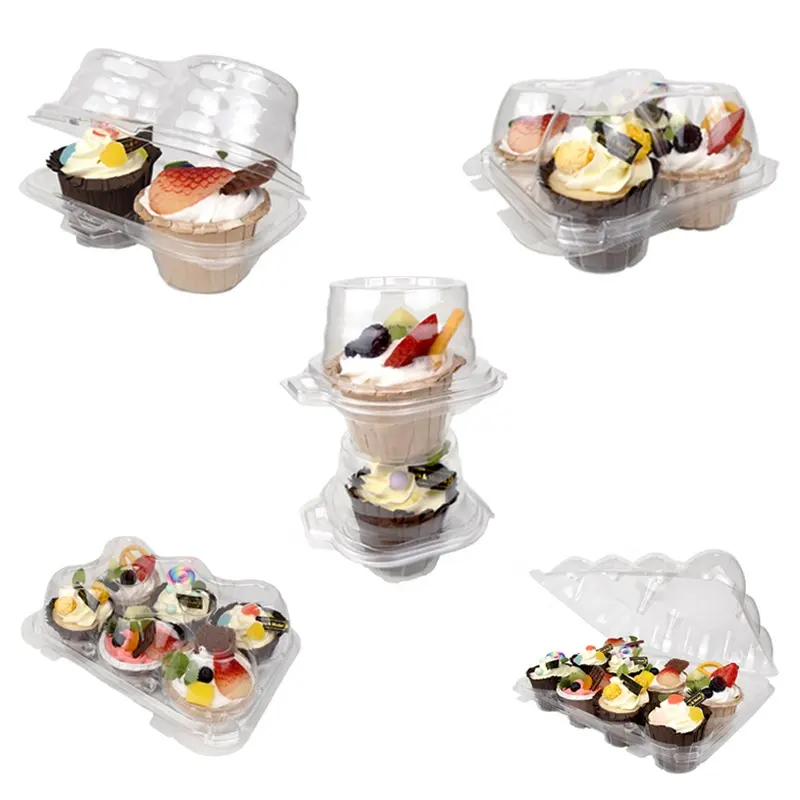 Boîtes d'emballage sous Blister en plastique Transparent pour cupcakes, vente en gros, 1, 2, 4, 6, 12