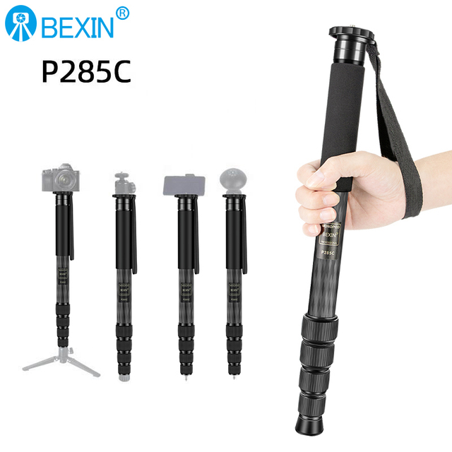 BEXIN P285C New Portable Lightweight Carbon Fiber Camera Monopod Durable Monopod for DLSR Phone Camera