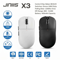 Souris de jeu sans fil JINMS X3 PAW3311 12000 DPI 73g ultra-légère, trois modes, puce BK3633, 1000 Hz, souris Esports, OEM ODM, logo personnalisé