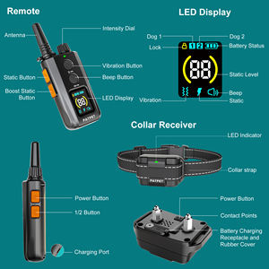 IPX7 مقاوم للماء قابل لإعادة الشحن لحاء الكلب حيوان أليف 3 أوضاع تحذير لهجة الاهتزاز السلكية صدمة 2000 قدم أزياء عن بعد - Product Image 6