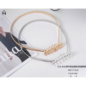 Cadena de cintura elástica de metal estilo hoja para mujer, 1 cm, cadena corporal de moda, uso diario, chapado en aleación de zinc - Product Image 2