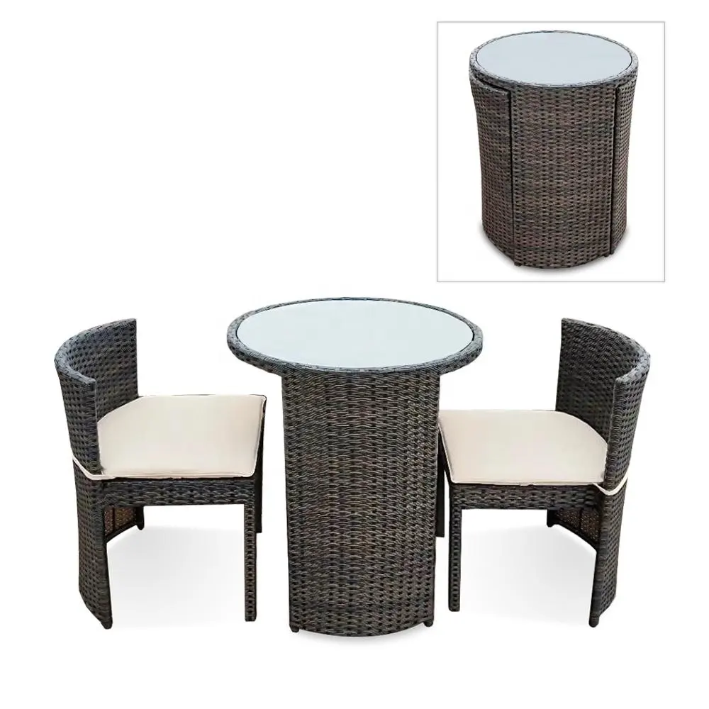 Platzsparende 3 Stück 3pc Außerhalb Wicker PE Poly Rattan Ratan Außen Kaffee Balkon Deck Garten Terrasse Bistro Möbel set