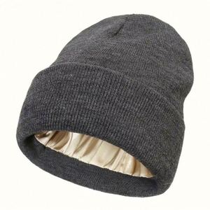 Bonnet d'hiver tricoté unisexe en acrylique 100% couleur unie, doublure satinée, personnalisable avec logo, pour hommes et femmes, idéal pour la plage - Vente en gros - Product Image 6