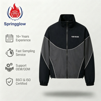 Chaqueta Cortavientos Personalizada Unisex Retro con Bloques de Color, de Tejido Softshell Grueso y Transpirable, Tallas Grandes, Puños Elásticos, Cuello Alto, Estilo Urbano de Primavera