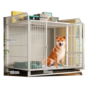 Luxury Metal Dog Cage with toilet Leak-Proof Bold Reinforcement pallet Portable Pulley Pet Cage