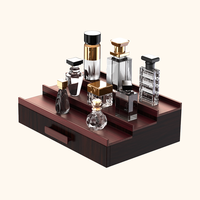 Boîte de rangement à plusieurs niveaux pour parfums en bois foncé, organisateur de parfums multi-niveaux avec tiroir coulissant pour présentoir de bureau