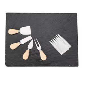 Plateau à fromage parfait de 12 x 16 pouces, grand plateau en <span class=keywords><strong>ardoise</strong></span> pour fromage et ensemble de couverts avec 4 couteaux et 6 craies en pierre savonneuse - Product Image 1