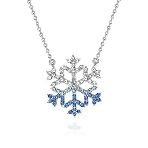 Blue Color Snowflake 18k White Necklace For Christmas Gift Colorful Dubai Cheap Bridal Zircon Necklace