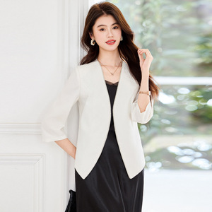 Women's Blazer Black 3/4 Sleeve Lightweight Breathable Solid Color Suit Top Elegant Office Wear - Product Image 3