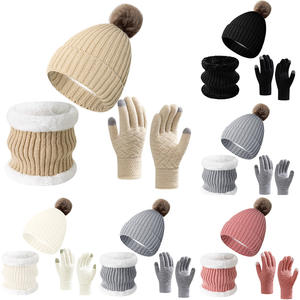 Winter Scarf <strong>Gloves</strong> Hat Set Winter Scarf <strong>Gloves</strong> Slouchy Grey Beanie Hat Snow Knit Skull Cap Touch Screen Mittens Circle Scarves - Product Image 3