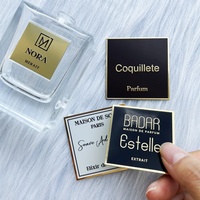 Étiquette de logo en relief imperméable à haute viscosité pour flacon de parfum en verre en aluminium métallique, conception personnalisée avancée, impression décorative