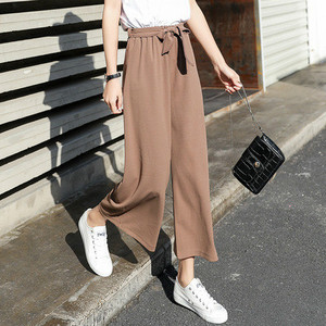 Wide Leg Pants High Waist <b>Drawstring</b> Breathable Cropped Casual Women's <b>Trousers</b> Street Style Korean Fashion - Product Image 2