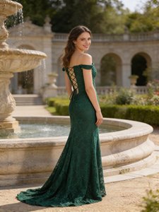 <span class=keywords><strong>Robe</strong></span> de bal sirène en dentelle et strass, épaules dénudées, fente haute, dos lacé, grande taille, pour banquets et soirées, de l'usine de Chaozhou - Product Image 2