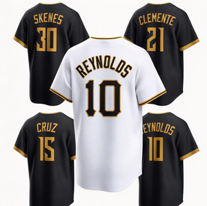 Camiseta de béisbol de los Pittsburgh Pirates para hombre # 30 Skenes # 10 Reynolds # Camiseta Deportiva 21 Clemente, Bordada y Cosida, para Fanáticos, Diseño Local y Alternativo - Product Image 1