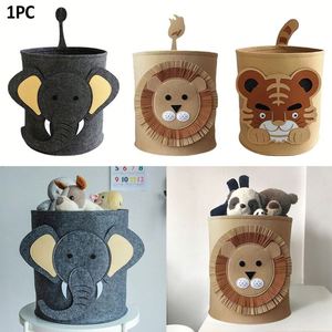 Panier à linge en feutre robuste avec motif d'animal de dessin animé, seau de rangement mignon pour la maison, jouet éléphant - Product Image 2