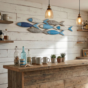 Mediterranean 3D Fish Wall Hanging Blue Wooden Handmade Home Decor <b>Ornament</b> - Product Image 1